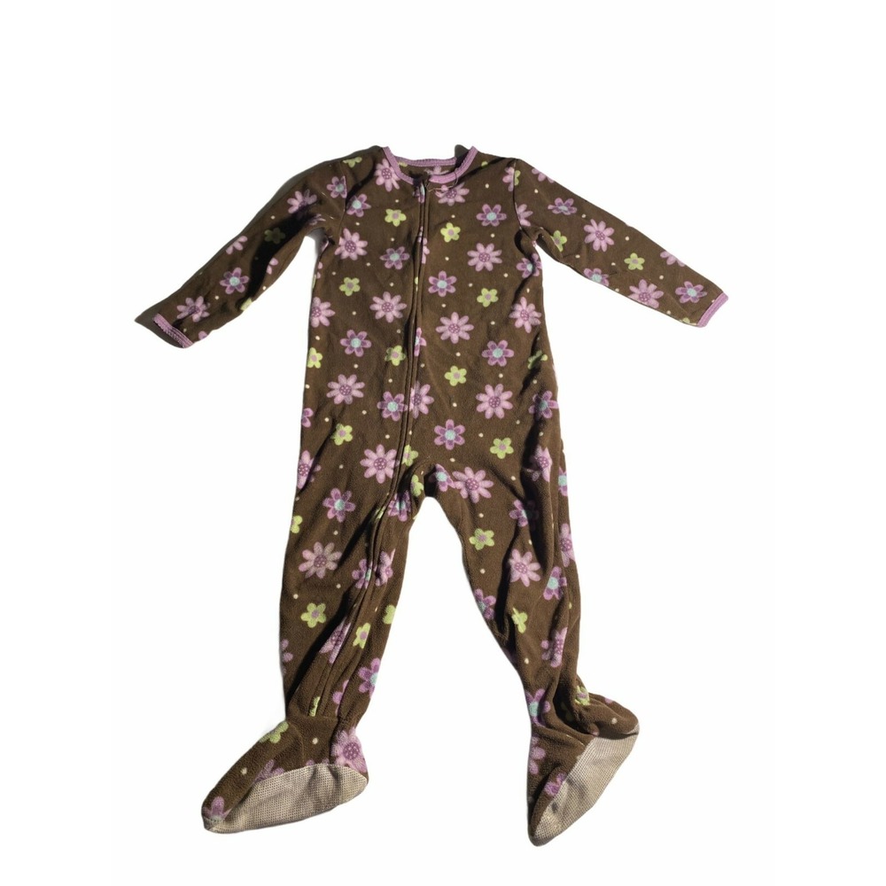 Carter's Footed Pajamas Girls‎ 2T Brown Floral Fleece Sleeper Cottagecore